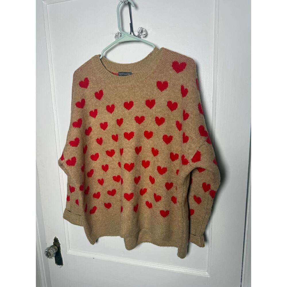 Vince Camuto Brown Red Heart Oversized Crewneck Cozy Cute Sweater XL - Picture 2 of 5